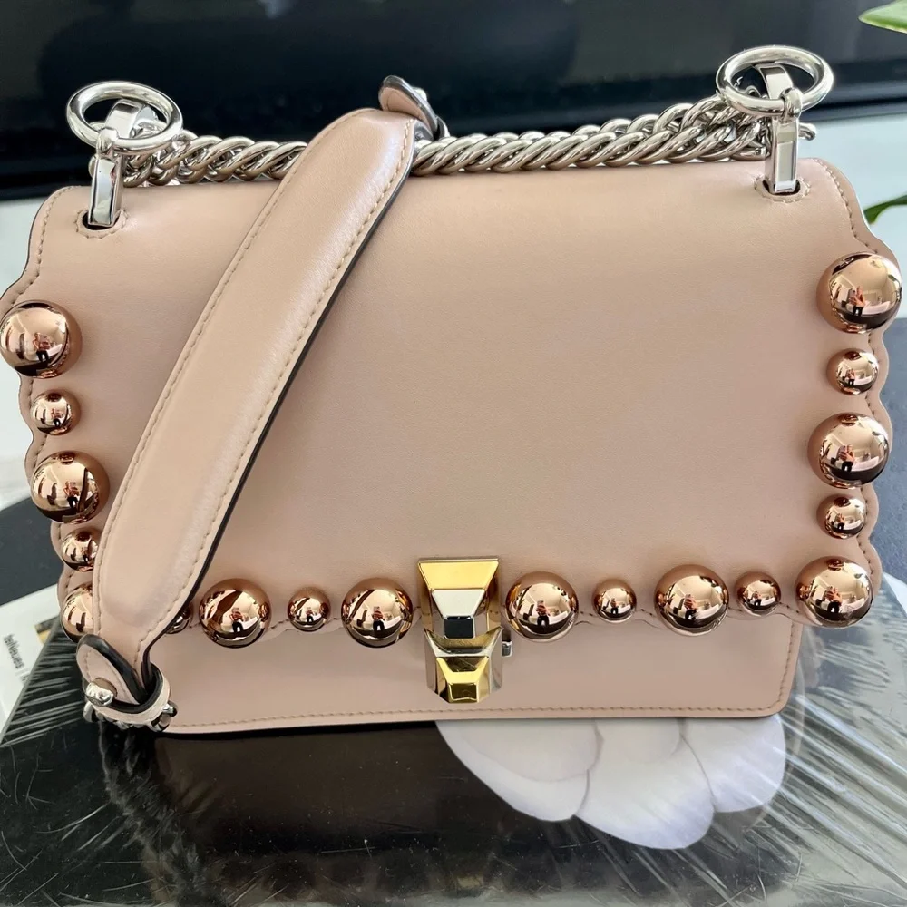 FENDI Vitello Liberty Studded Small Kan I Shoulder Bag Excellent Condition - Picture 3 of 14